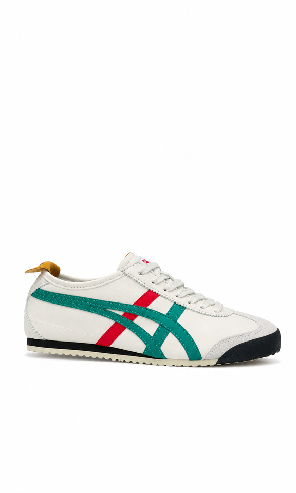 Onitsuka Tiger Mexico 66 en color blanco con franjas verdes y rojas. - Calzado de mujer y hombre