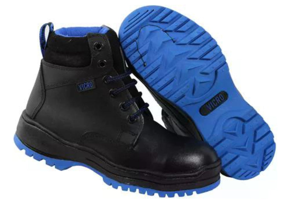 Bota industrial Vicro piel negro Cocidas casquillo de acero - Calzado de mujer y hombre