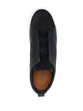Zegna tenis slip-on negro blanco gamuza triple stitch
