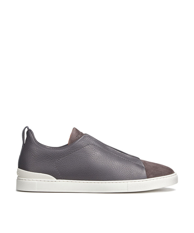 ZEGNA Tenis Triple Stitch Hombre Gris Piel - Calzado de mujer y hombre