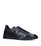 Zegna tenis bajos Triple Stitch negro total cocodrilo - Calzado de mujer y hombre
