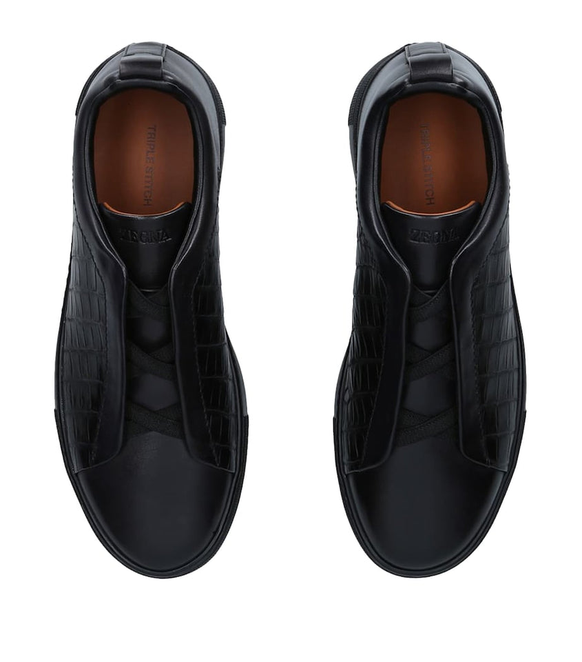 Zegna tenis bajos Triple Stitch negro total cocodrilo - Calzado de mujer y hombre