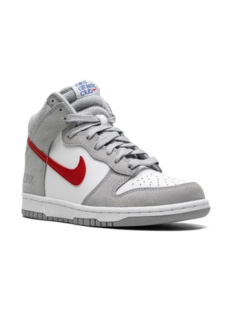 Tenis Nike Dunk High Light Smoke Grey and Gym Red